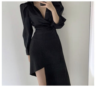 Irregular waist long sleeve dress