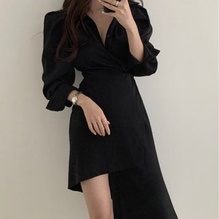 Irregular waist long sleeve dress