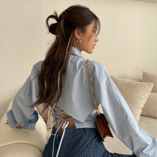 Rear Strap Slim-fit Long Sleeve Shirt