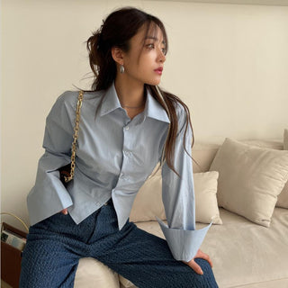 Rear Strap Slim-fit Long Sleeve Shirt