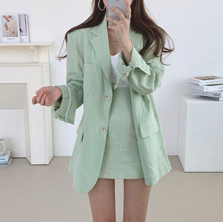 Lapel suit jacket and high waist skirt set