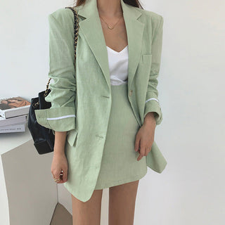 Lapel suit jacket and high waist skirt set