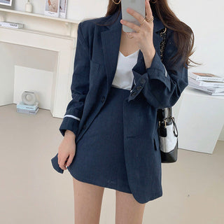 Lapel suit jacket and high waist skirt set