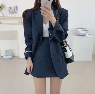 Lapel suit jacket and high waist skirt set