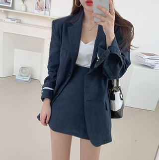 Lapel suit jacket and high waist skirt set