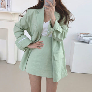 Lapel suit jacket and high waist skirt set