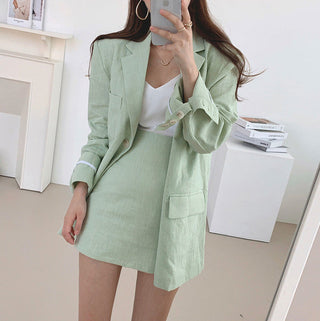 Lapel suit jacket and high waist skirt set