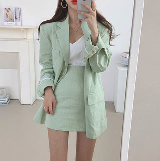 Lapel suit jacket and high waist skirt set