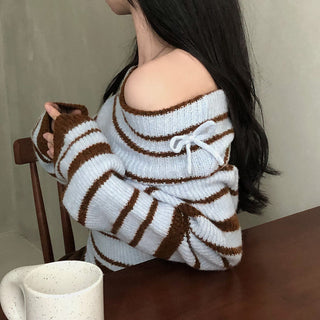 Striped off-shoulder sweater