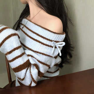 Striped off-shoulder sweater