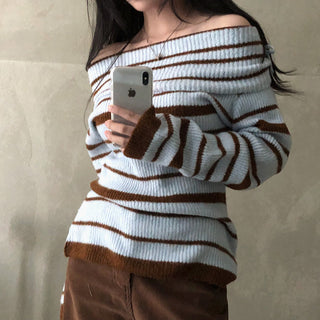 Striped off-shoulder sweater