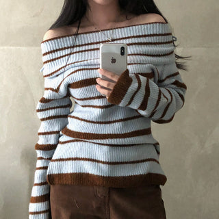 Striped off-shoulder sweater