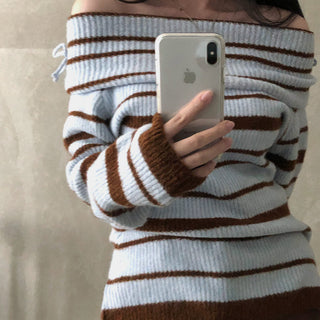 Striped off-shoulder sweater