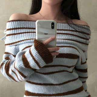 Striped off-shoulder sweater