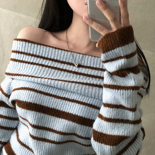 Striped off-shoulder sweater