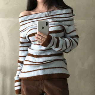 Striped off-shoulder sweater