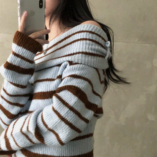 Striped off-shoulder sweater