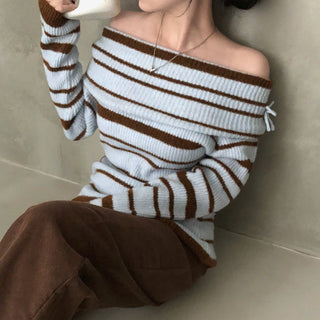 Striped off-shoulder sweater