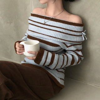 Striped off-shoulder sweater