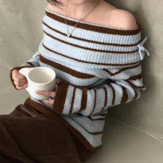 Striped off-shoulder sweater