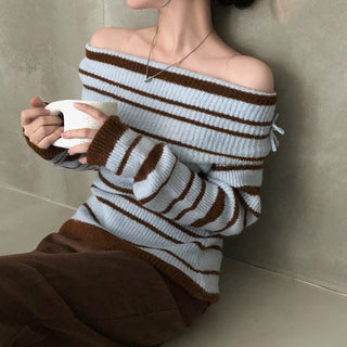 Striped off-shoulder sweater