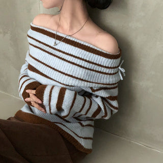 Striped off-shoulder sweater