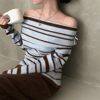 Striped off-shoulder sweater