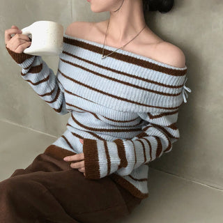 Striped off-shoulder sweater