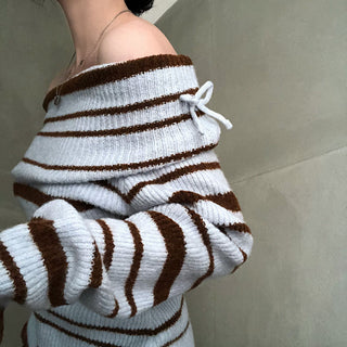 Striped off-shoulder sweater