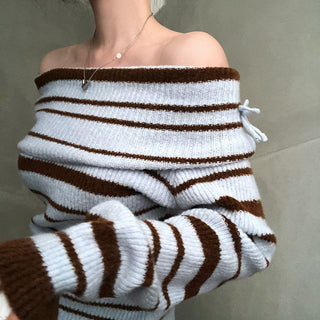 Striped off-shoulder sweater