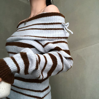 Striped off-shoulder sweater