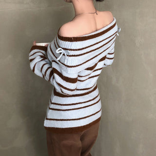 Striped off-shoulder sweater