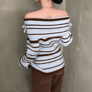 Striped off-shoulder sweater