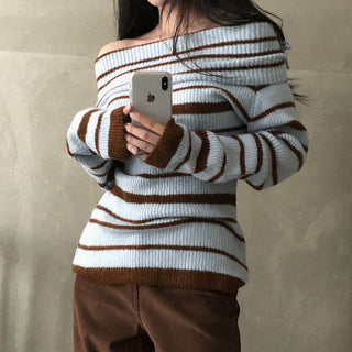 Striped off-shoulder sweater