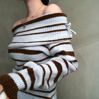 Striped off-shoulder sweater