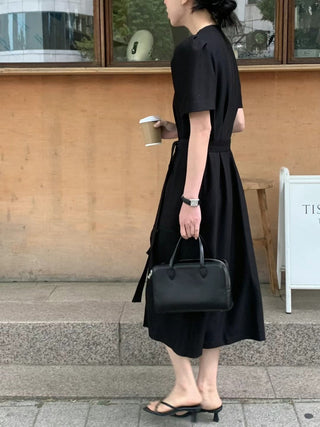 V-neck single-breasted puff sleeve dress