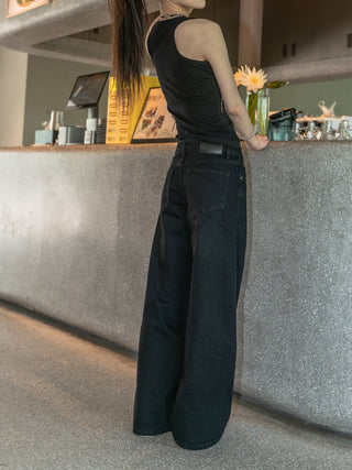 Wide leg slim mid-waist loose jeans