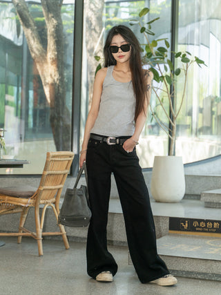 Wide leg slim mid-waist loose jeans