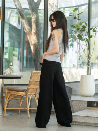 Wide leg slim mid-waist loose jeans