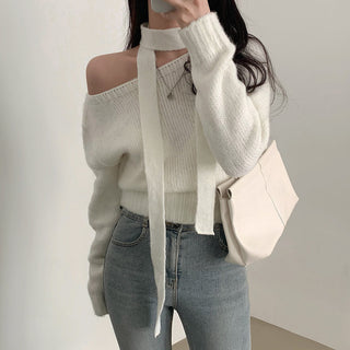 One-Shoulder Long-sleeved Sweater