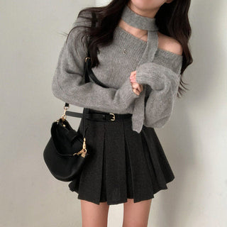 One-Shoulder Long-sleeved Sweater