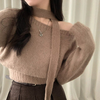 One-Shoulder Long-sleeved Sweater