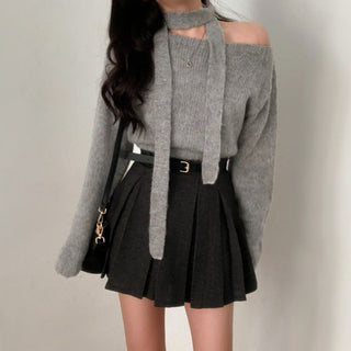 One-Shoulder Long-sleeved Sweater