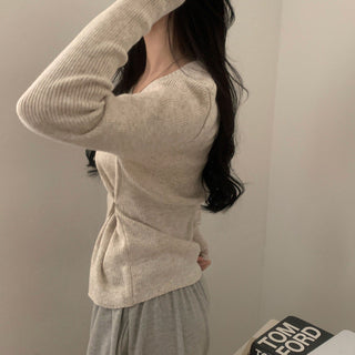 V-neck Split Waist Long Sleeve Sweater