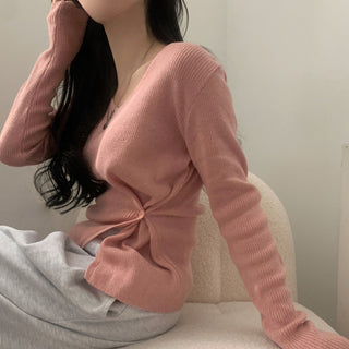 V-neck Split Waist Long Sleeve Sweater