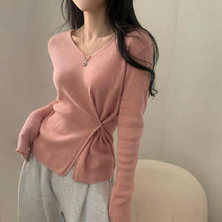 V-neck Split Waist Long Sleeve Sweater