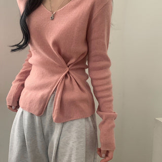 V-neck Split Waist Long Sleeve Sweater