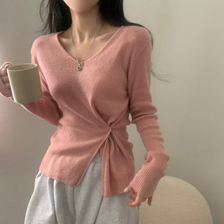 V-neck Split Waist Long Sleeve Sweater