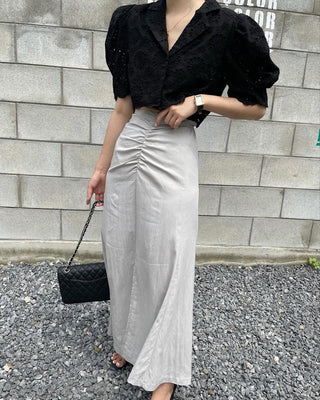 Crochet Puff Sleeve and Side Slit Slim-fit Skirt set