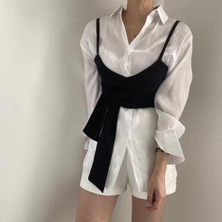 French camisole top and lapel long sleeve shirt set